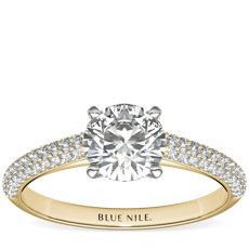Trio MicroPave Diamond Engagement Ring in 18k Yellow Gold (1/3 ct. tw.)